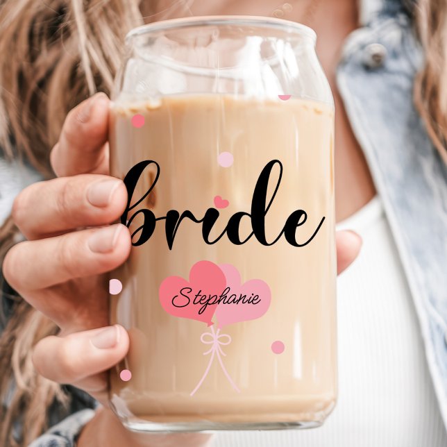 Bride Hearts Custom Name Wedding Can Glass (Creator Uploaded)