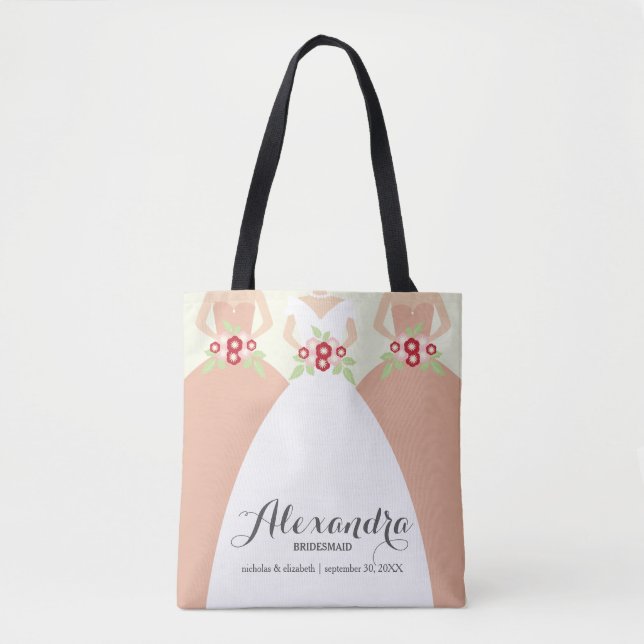 Bride & Her Bridesmaids Wedding Party Tote (blush) Bag (Front)