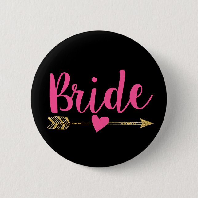 Bride | Hot Pink&Black 2 Inch Round Button (Front)