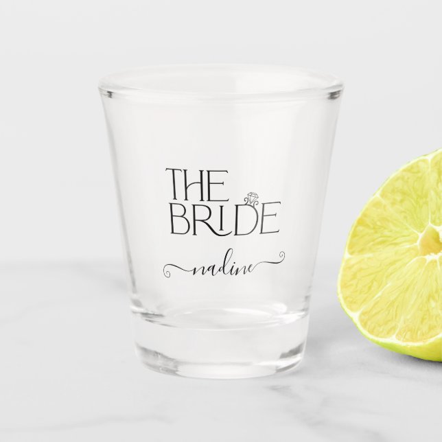 Bride I Do Crew Custom Name Wedding Ring Shot Glass (Front)
