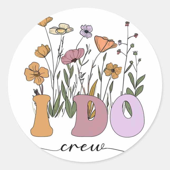 Bride I Do Crew Retro Groovy Bachelorette Party 2  Classic Round Sticker (Front)