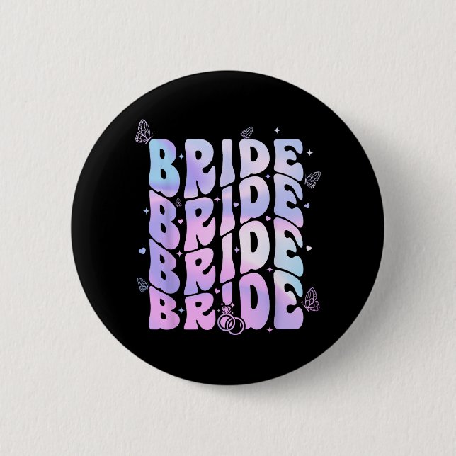 Bride I Do Crew Retro Groovy Bachelorette Party  2 Inch Round Button (Front)