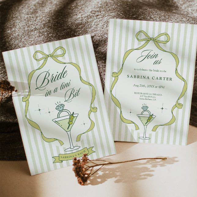 Bride in a Tini Bit Bachelorette Invitation Green (Bride in a Tini Bit Bachelorette Invitation Green)