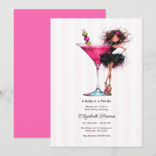 Bride in a Tini Bit Pink Martini Bachelorette Invitation (Front/Back)