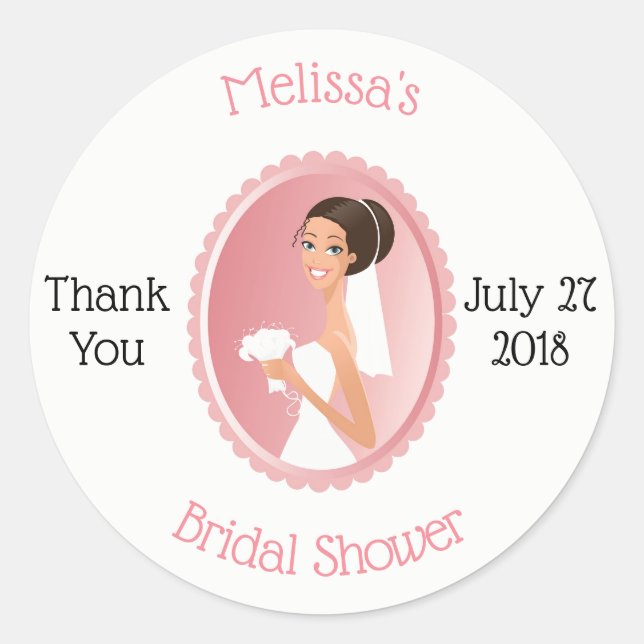 Bride in a Veil with Bouquet Bridal Shower Thanks Classic Round Sticker (Front)