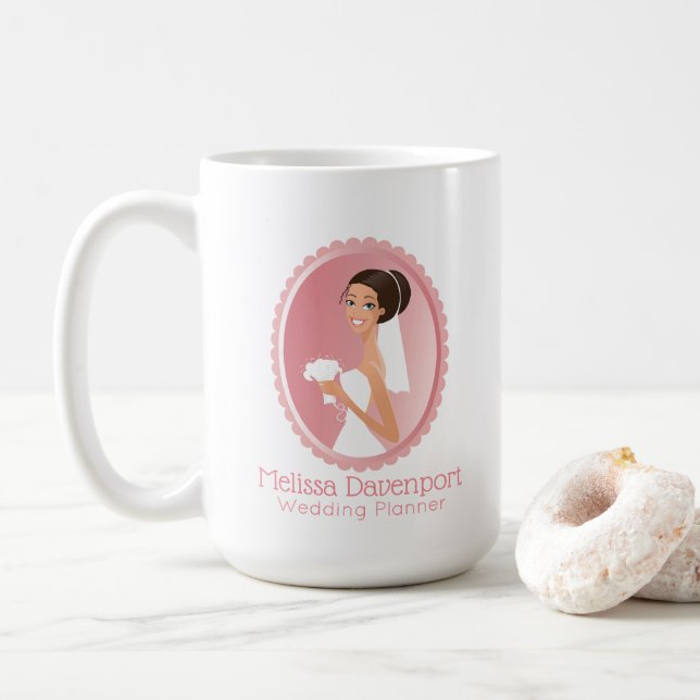 Bride in a White Wedding Dress Holding a Bouquet Coffee Mug (With Donut)