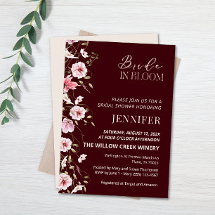 Bride in Bloom Burgundy Floral Bridal Shower  Invitation