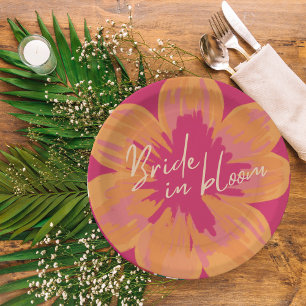 Bride in bloom Pink floral Bridal Shower  Paper Plate