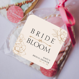 Bride in Bloom Tan Brown Bridal Shower Square Sticker