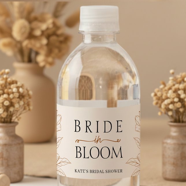 Bride in Bloom Tan Brown Bridal Shower Water Bottle Label (Bride in Bloom Tan Brown Bridal Shower Water Bottle Label
)