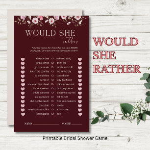Bride in Bloom Would She Rather Bridal Shower Game