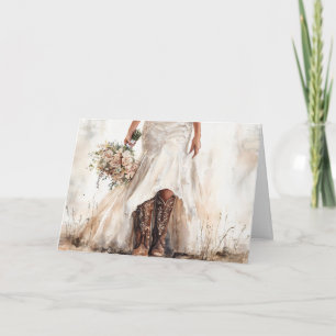 Bride in Cowboy Boots Embracing Love's Path Card