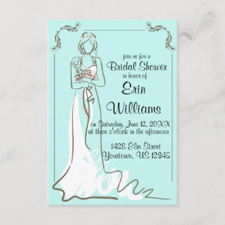 Bride in Dress Sketch Bridal Shower Invitation