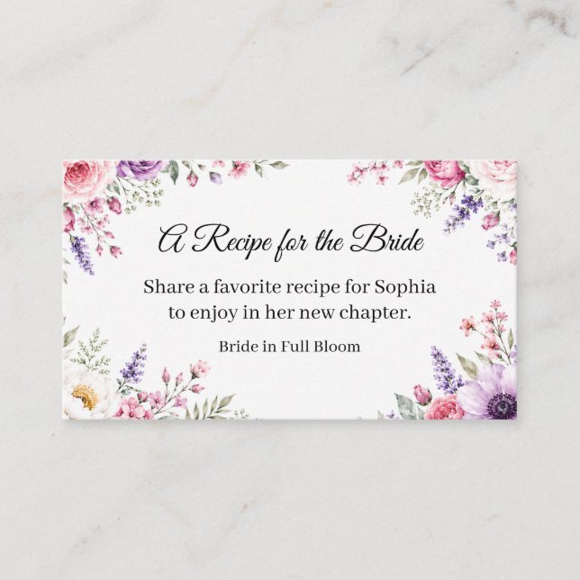 Bride in Full Bloom Floral Recipe Enclosure Card (Front)