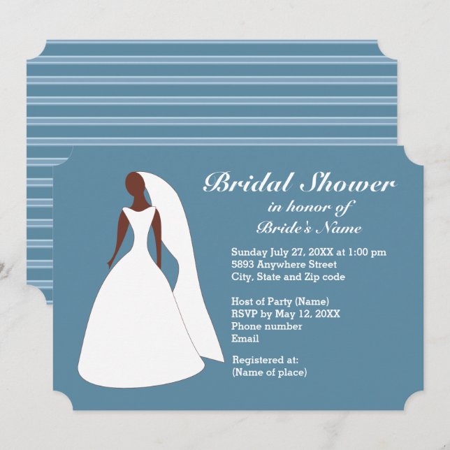 Bride in Gown Niagara Blue Bridal Shower Invite (Front/Back)