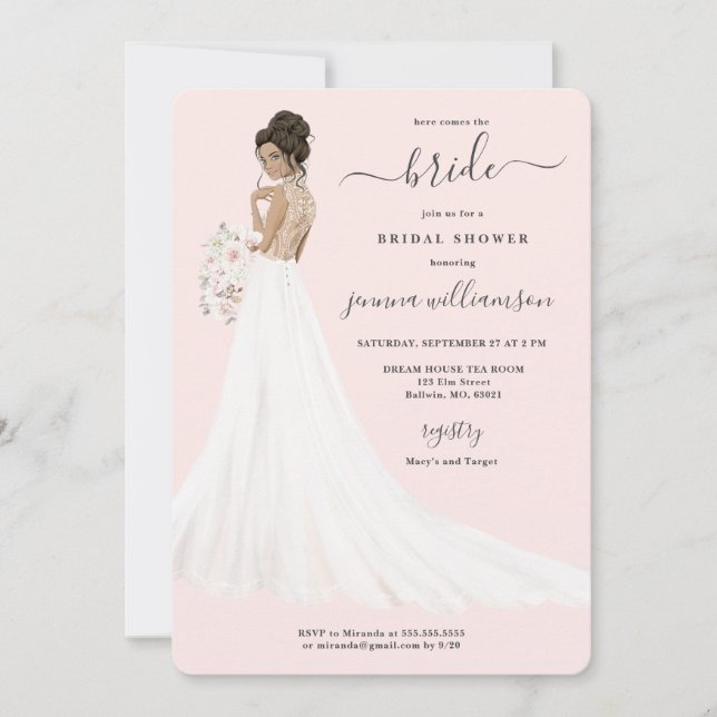 Bride in Lace Gown Bridal Shower Invitation (Front)