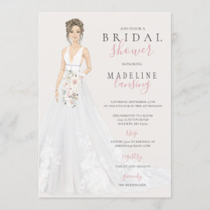 Bride in Lace Wedding Gown Bridal Shower Invitation