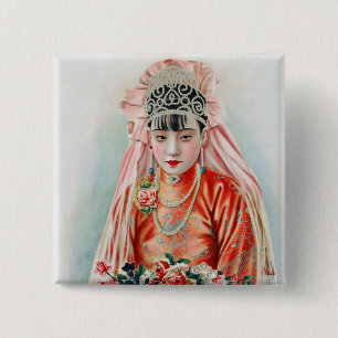 Bride in Red at Chinese Wedding in Shanghai 2 Inch Square Button
