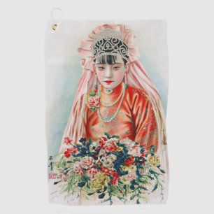 Bride in Red at Chinese Wedding in Shanghai Golf Towel