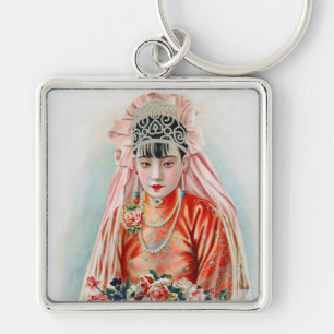 Bride in Red at Chinese Wedding in Shanghai Keychain