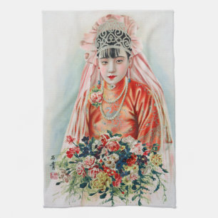 Bride in Red at Chinese Wedding in Shanghai Kitchen Towel