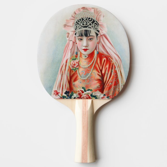 Bride in Red at Chinese Wedding in Shanghai Ping Pong Paddle (Front)