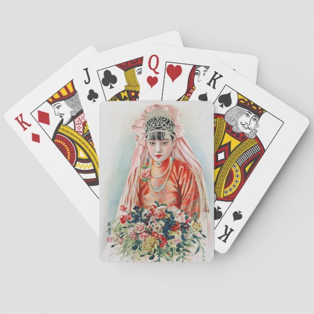 Bride in Red at Chinese Wedding in Shanghai Playing Cards (Back)