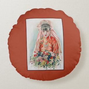 Bride in Red at Chinese Wedding in Shanghai Round Pillow