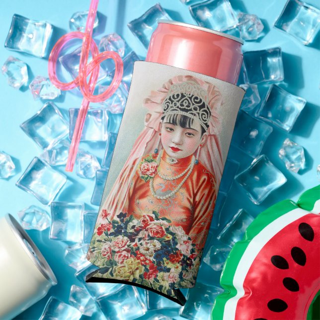 Bride in Red at Chinese Wedding in Shanghai Seltzer Can Cooler (In Situ Summer)