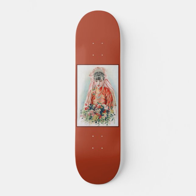 Bride in Red at Chinese Wedding in Shanghai Skateboard (Front)