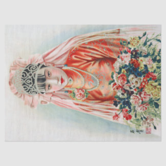 Bride in Red at Chinese Wedding in Shanghai Tissue Paper