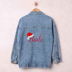 Bride in Red Santa Hat Denim Jacket