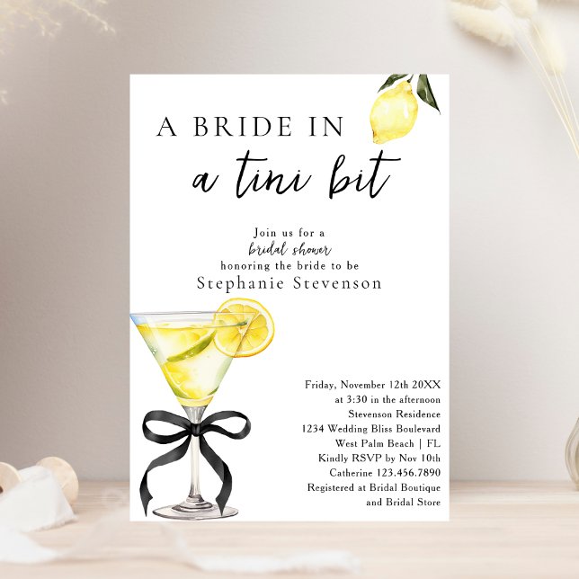 Bride In Tini Bit Lemon Drop Martini Bridal Shower Invitation (Creator Uploaded)