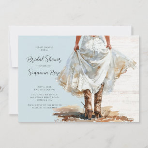Bride In Wedding Dress Cowgirl Boots In Invitation