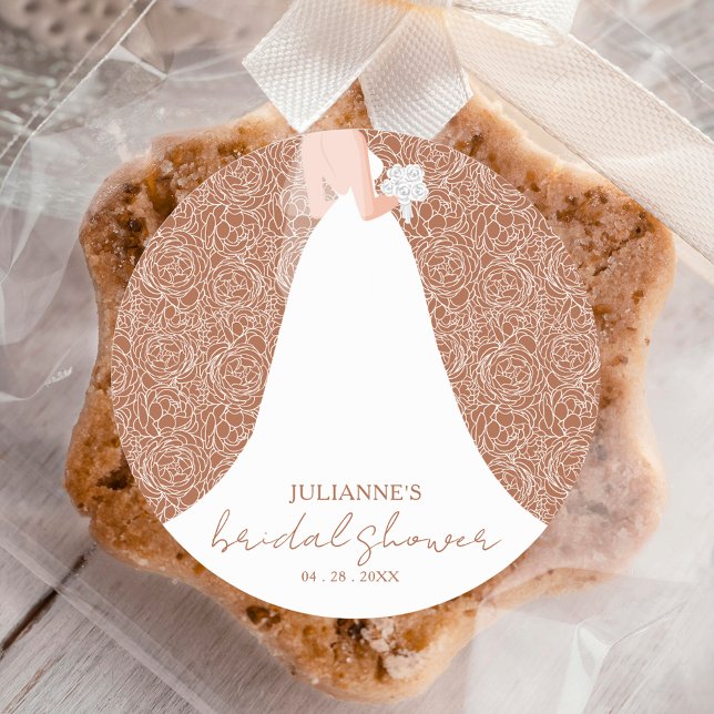 Bride in Wedding Dress Terracotta Bridal Shower Classic Round Sticker (Creator Uploaded)