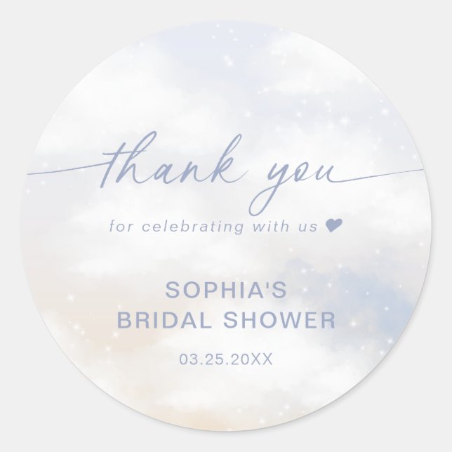 Bride Is On Cloud 9 Bridal Shower Thank You Classic Round Sticker (Front)