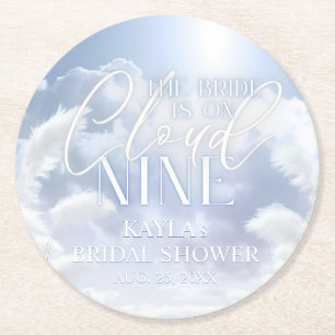 Bride is On Cloud Nine 9 Pampas Bridal Shower Round Paper Coaster