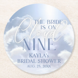 Bride is On Cloud Nine 9 Pampas Bridal Shower Round Paper Coaster
