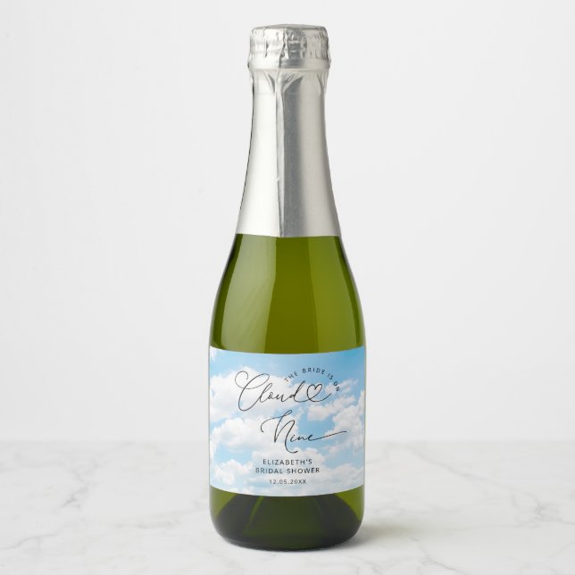 Bride Is On Cloud Nine Bridal Shower Sparkling Wine Label (Front)