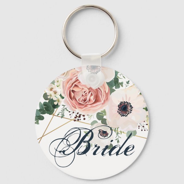 Bride Key Chain Geometric Garden Rose Anemone Rust (Front)