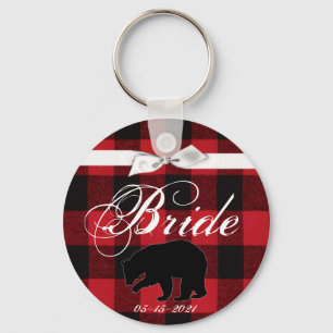 Bride Key Chain Red Buffalo Plaid Bear Black