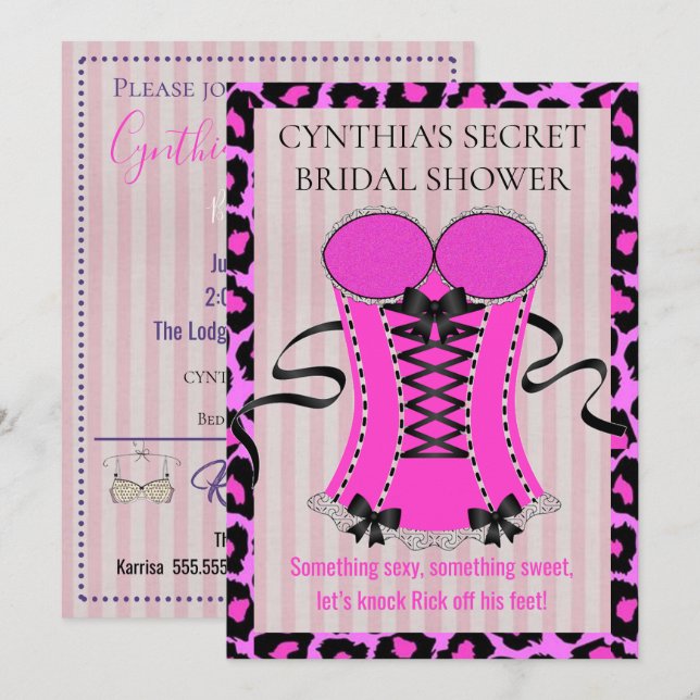 BRIDE Love Pink Lingerie Bridal Shower Party Invitation (Front/Back)