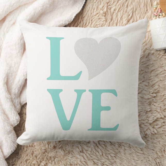 BRIDE Love Teal Blue & White Wedding Decor Throw Pillow (Blanket)