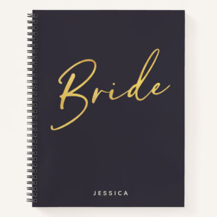Bride Minimalist Gold Lettering Navy Personalized Notebook