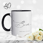 Bride Modern Elegant Script Wedding Custom Name Mug<br><div class="desc">Bride Modern Elegant Script Typography Wedding Custom Name Tea Coffee Mug features the simple text "Bride" in an elegant modern black calligraphy script typography. Personalized with your custom name and wedding date. Perfect for the bride for a bridal shower or wedding day. Designed by Evco Studio www.zazzle.com/store/evcostudio</div>