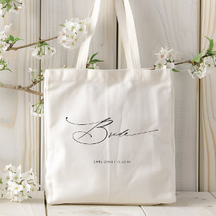 Bride Modern Elegant Script Wedding Custom Name Tote Bag