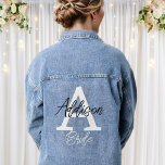 Bride Monogram Initial and Name Personalized Denim Jacket<br><div class="desc">Bride monogram denim jacket personalized with an initial and name,  ideal for a bridal or wedding shower with a modern design and bold fonts printed on the back. Change the colours or placement by clicking the button to edit the design.</div>