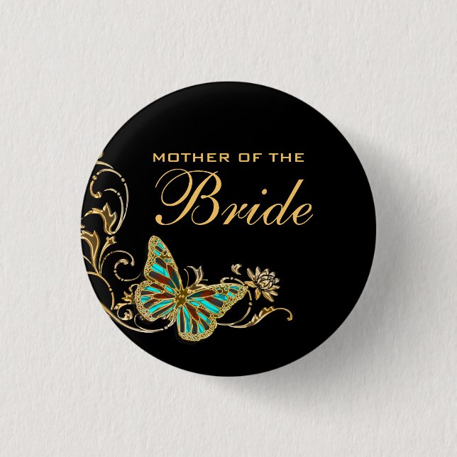 Bride mother bridal wedding black gold 1 inch round button (Front)