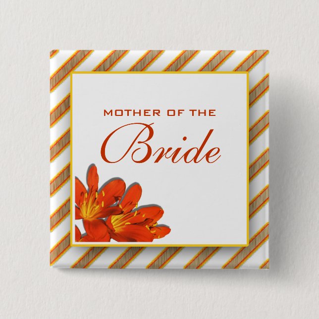 Bride mother bridal wedding orange yellow 2 inch square button (Front)