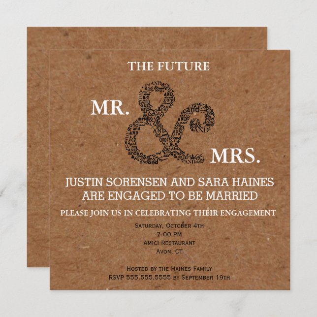 BRIDE Mr & Mrs Rustic Wedding Bridal Shower Party Invitation (Front/Back)